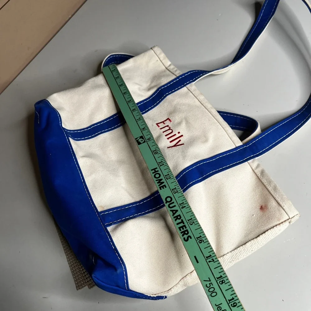 LL Bean Boat and Tote Canvas Bag Blue Emily Monogram Made in USA Medium